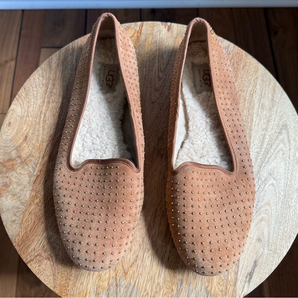 UGG Alloway Studded Smoking Loafer Shearling Lined Flats sz: 10